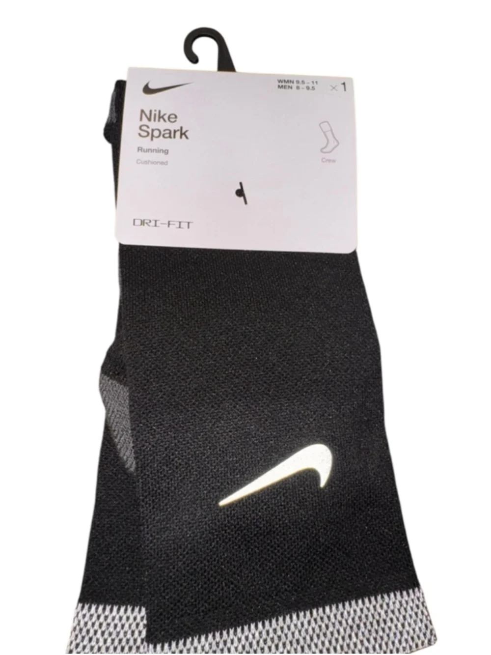 Men's Nike Spark Dri-FIT Black White Athletic Crew Socks Size 8-9.5
